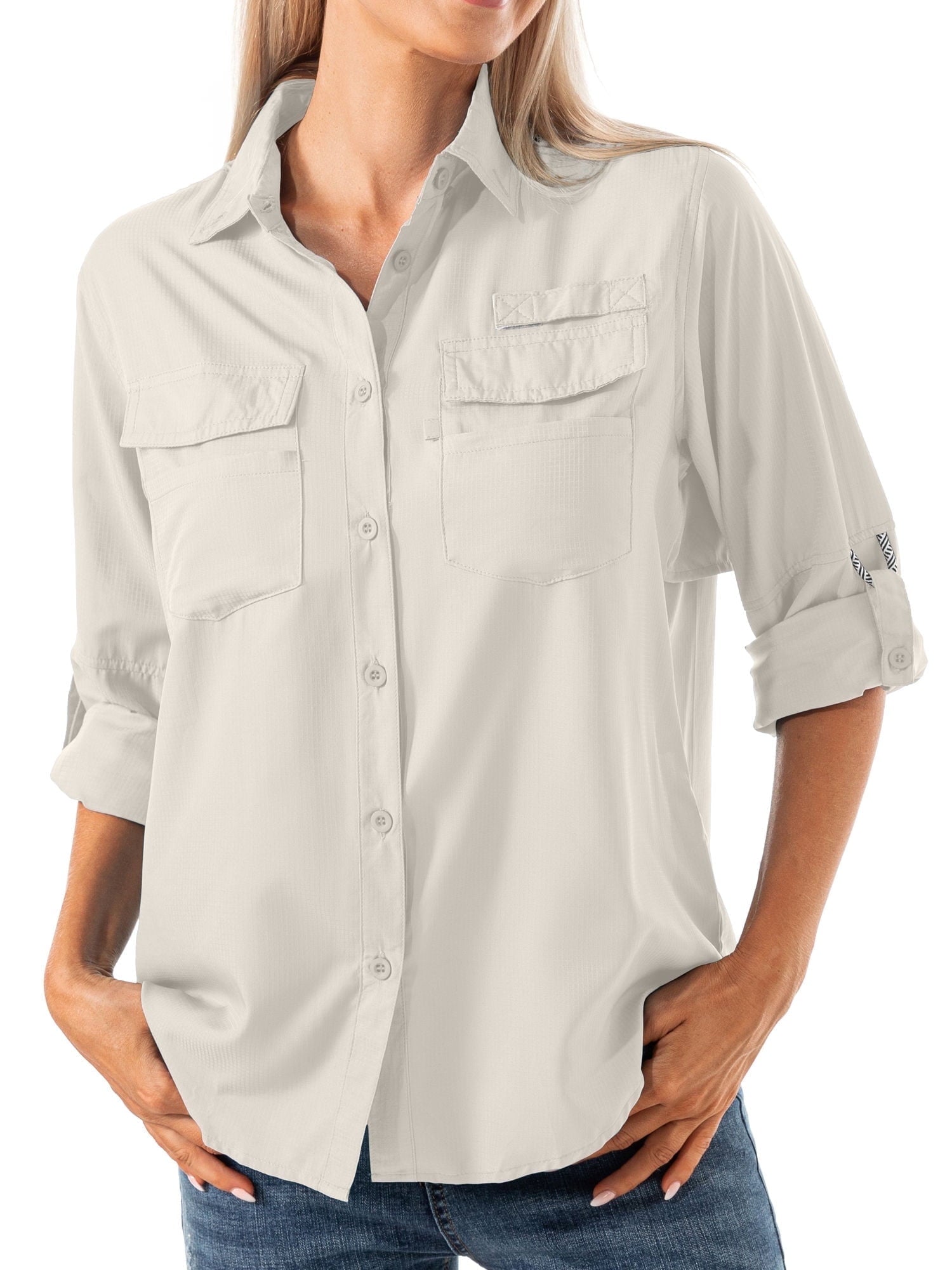 Liyiyiyia Long Sleeve Shirts for Women Quick Dry Button Down Shirts UV Convertible Blouse for Work Travel Hiking Safari