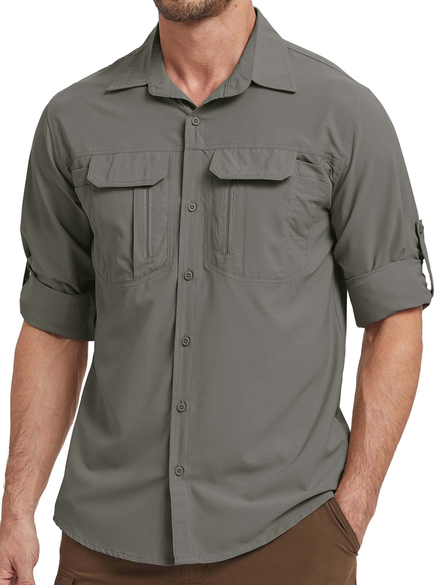 liyiyiyia Long Sleeve Hiking Fishing Shirts for Men Quick Dry Button Down Work Shirt Sun Protection UV UPF 50 Outdoor Safari Tops