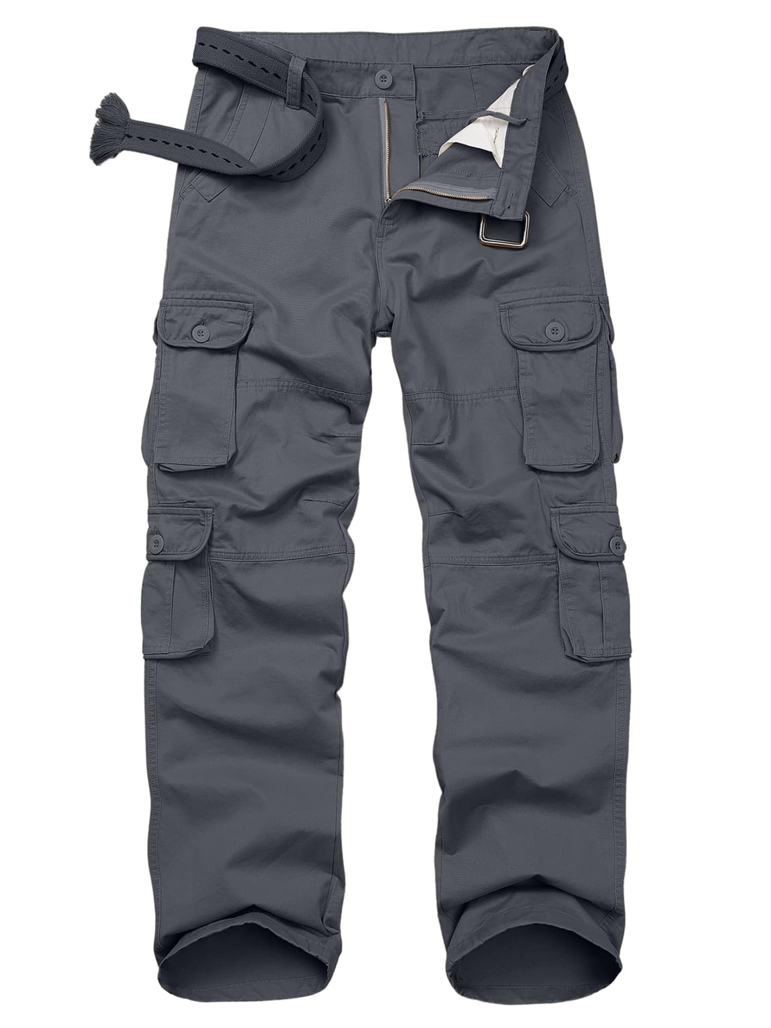 liyiyiyia Mens Black Cargo Pants Cotton Work Pants for Men Ripstop Trousers with 8 Pockets (No Belt)