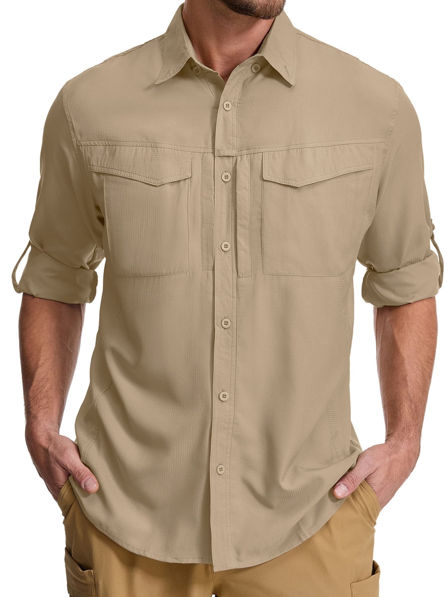 liyiyiyia Work Shirts Mens Quick-Dry Button up Shirt for Casual Fishing Safari Convertible Long Sleeve Shirts