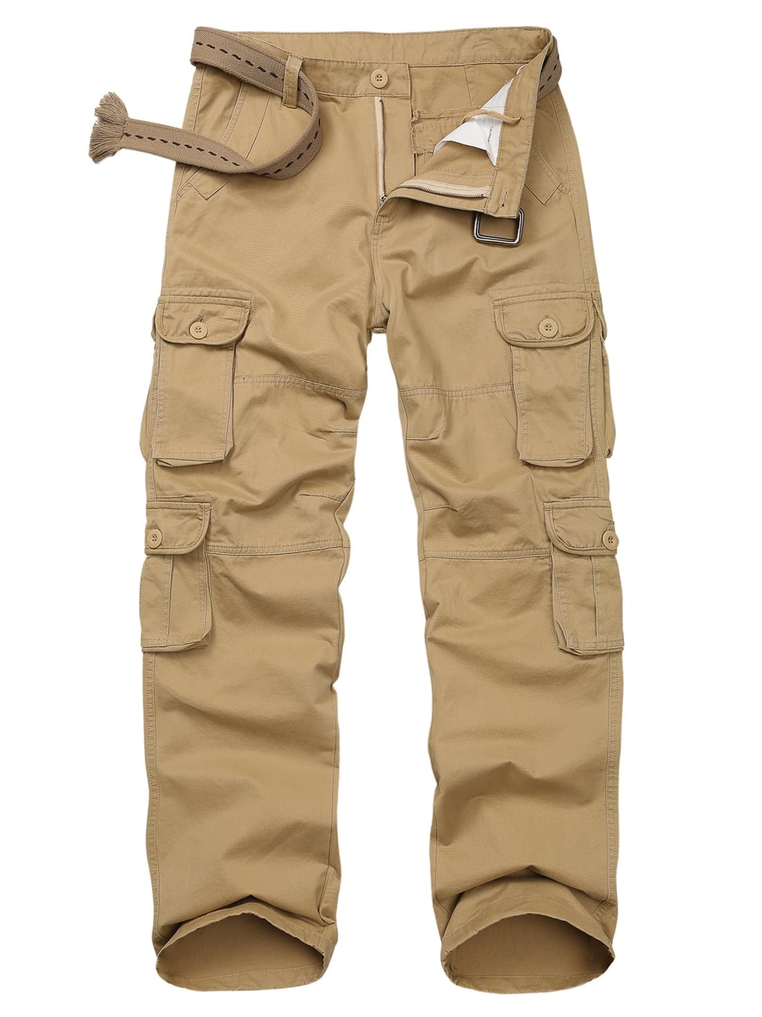 liyiyiyia Mens Black Cargo Pants Cotton Work Pants for Men Ripstop Trousers with 8 Pockets (No Belt)