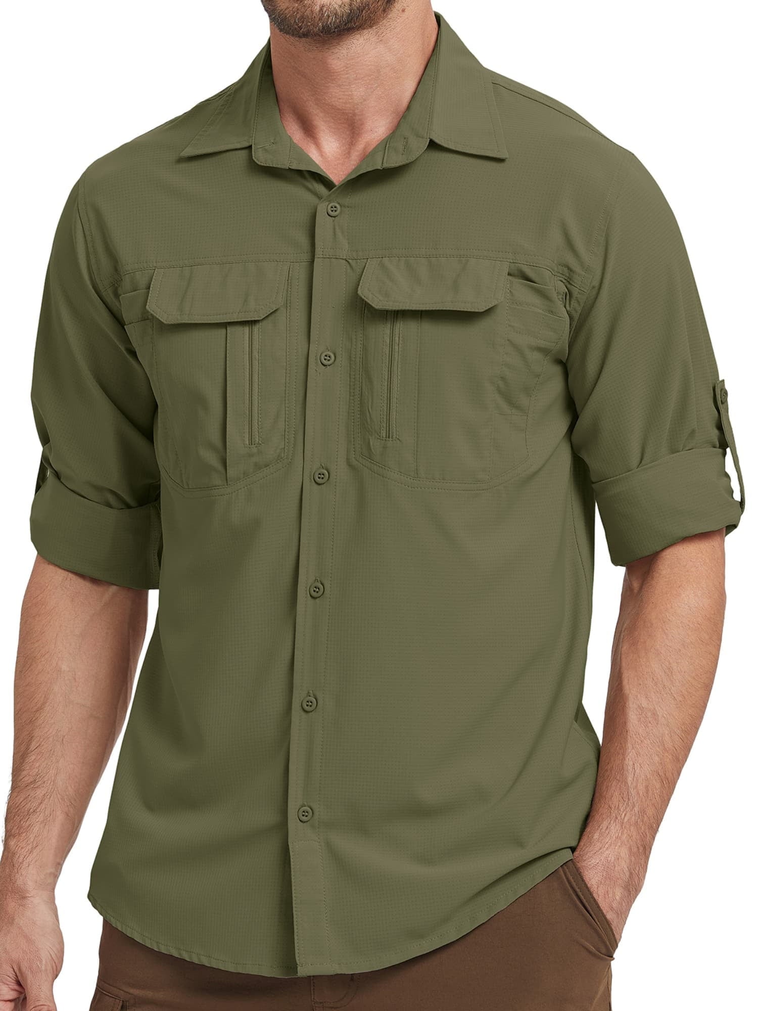 liyiyiyia Long Sleeve Hiking Fishing Shirts for Men Quick Dry Button Down Work Shirt Sun Protection UV UPF 50 Outdoor Safari Tops